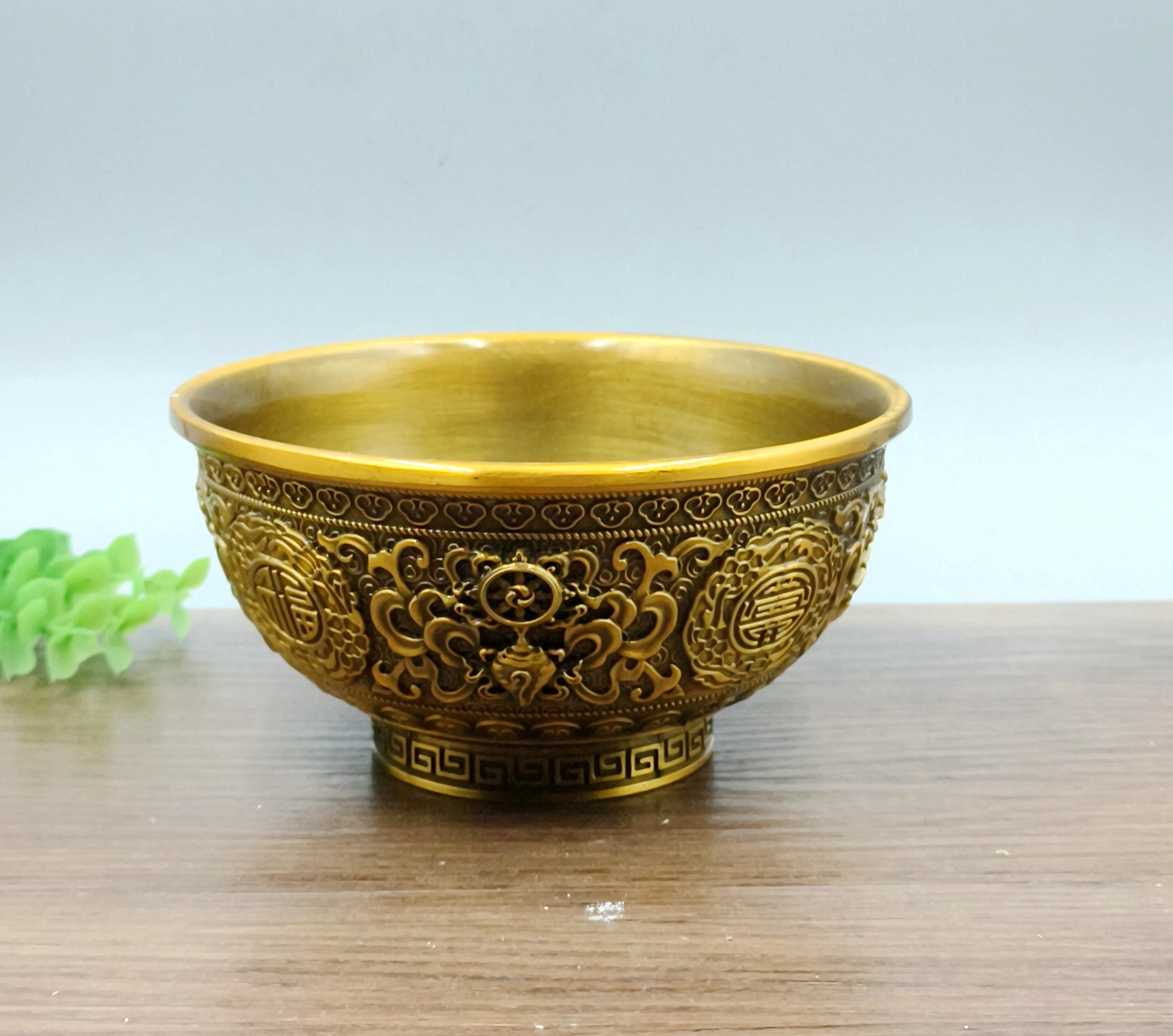 Pure Copper Retro Auspicious Eight Treasures Longevity Bowl
