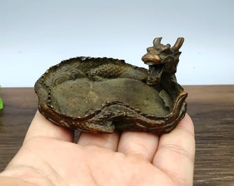 Pure copper vintage Dragon Ashtray  figurine/home desktop decoration