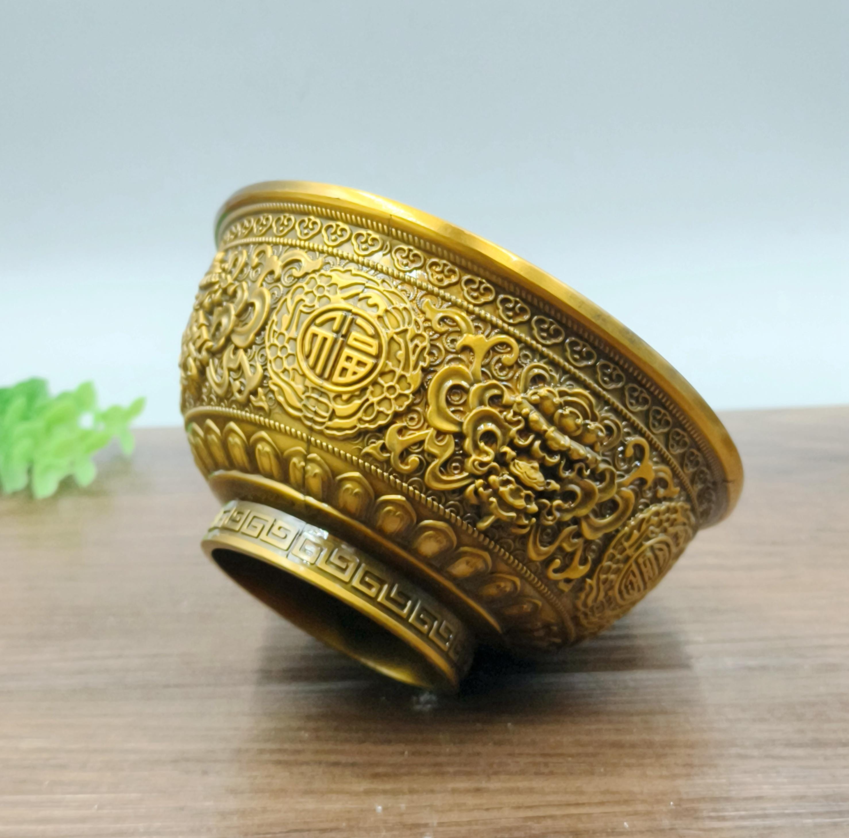 Pure Copper Retro Auspicious Eight Treasures Longevity Bowl