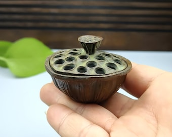 Pure copper vintage mini lotus incense burner / home decor ornament