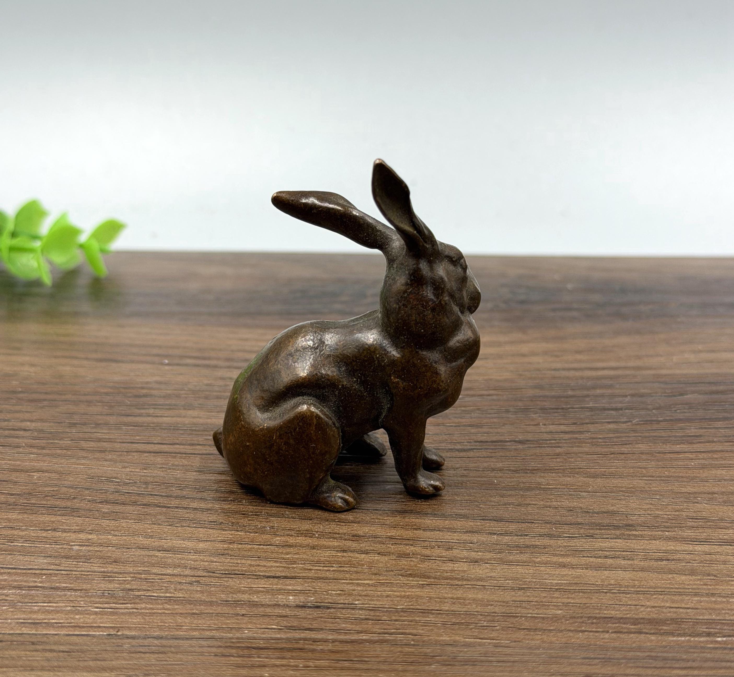Glass Rabbit Copper Antique-style Pure Copper Rabbit Figurine Suitable as a Home Desktop ...