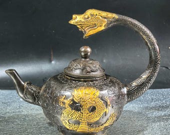 Pure Copper Retro  old-fashioned Dragon Teapot ornament/home desktop Crafts decoration