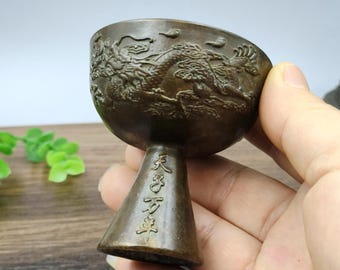 Pure copper retro Dragon-patterned wine glass ornament/home desktop decoration