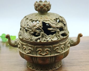 Pure copper retro Dragon incense burner/home offering ornament