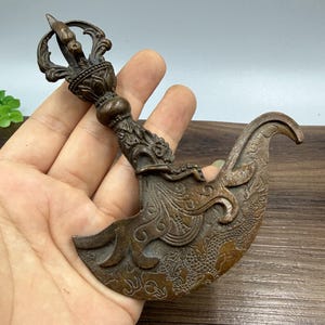 Retro ren koppar tibetansk buddhistisk Vajra yxa rituell redskap - Hemma skrivbordsprydnad