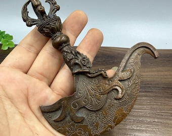 Retro Pure Copper Tibetan Buddhist Vajra Axe  Ritual Implement - Home Desktop Ornament