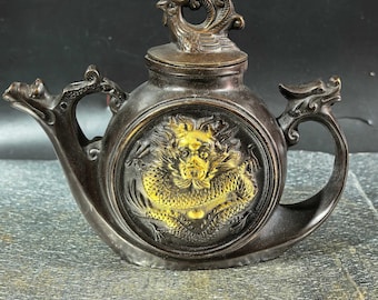 Pure Copper Retro  old-fashioned Dragon Phoenix Teapot ornament/home desktop Crafts decoration