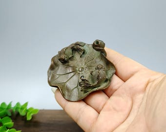 Pure copper retro  Lotus leaf Two fish incense burner /home offering ornament