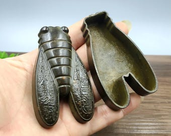 Pure copper vintage Cicada Ink cartridge - Old ink box/home desktop decoration