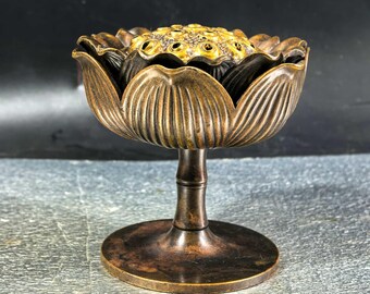 Brass Vintage Lotus Flower Incense Burner ornament/home desktop Crafts decoration