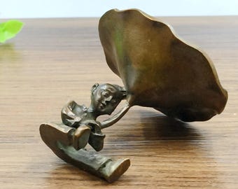 Pure copper vintage Lotus Leaf Boy figurine/home desktop decoration