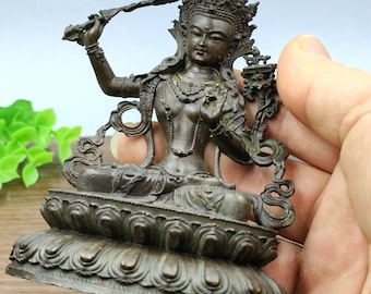 Pure copper antique Tibetan-style Green Tara Avalokiteshvara Buddha statue sculpture / Home interior decoration ornament