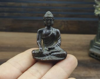 Escultura de Buda en miniatura vintage de cobre puro macizo/decoración de escritorio para el hogar