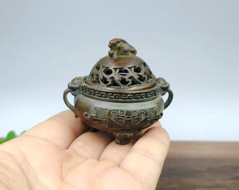 Pure copper vintage mini Pixiu Hollowed-out incense burner / home decor ornament