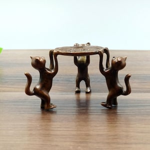 Reiner Kupfer Vintage drei Katzen Drachenfisch Kerzenständer / Home Desktop Dekoration Ornament