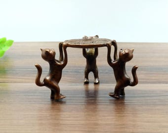Pure copper vintage three cats dragon fish candlestick stand/home desktop decoration ornament