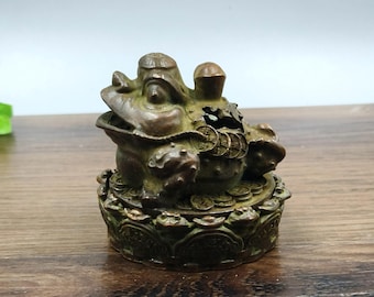 Pure copper retro Golden toad  incense burner/home offering ornament