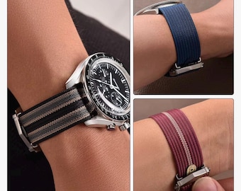 20mm Ribbed Nylon Strap with FKM Rubber Reinforced Patch - NATO Style - Foldover Clasp - Fits Moonswatch & Most Watches