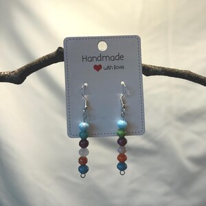 Rainbow Chakra Bead Dangle Earrings | Handmade Multicolor Stack | Boho Spiritual Jewelry | Colorful Gift for Her