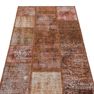 Tapis patchwork marron en laine - Fait main, doux et durable 2'7"x4'11"