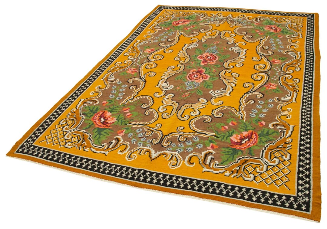 Vintage Wool Rug: Yellow Floral Pattern (handmade Turkish 6x9) - Etsy UK