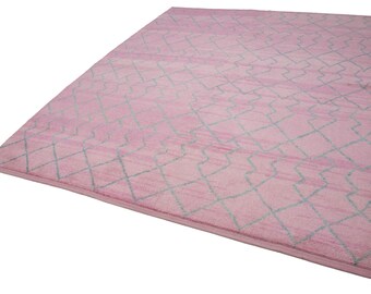 Pink Geometric Rug: Handmade Wool Cotton Turkish Carpet
