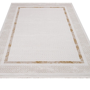 Luxess Gold Acrylic Area Rug: Modern Laser Cut Fringe, Plush 11mm Pile