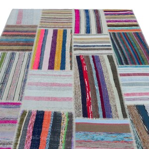 Patchwork Striped Area Rug - Handwoven Turkish Wool, Medium Size