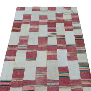 Tappeto patchwork in lana beige fatto a mano, design vintage anatolico (2'9" x 5'1")