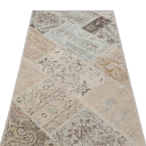 Beige Patchwork Wool Rug: Handmade Anatolian Area Carpet 2'7"x4'11"