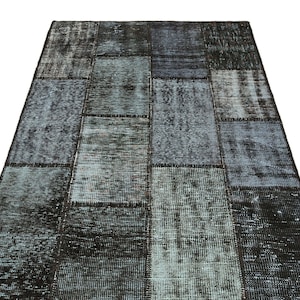 Alfombra de lana con patchwork gris - Alfombra de Anatolia hecha a mano