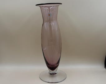 Vintage Blenko-glas orchidee 911 tulpenvaas met toegepaste voet HTF, slechts 1 jaar