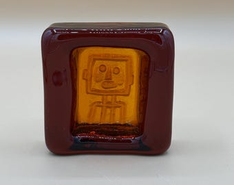 Kosta Boda Erik Hoglund Amber Glass Robot Paperweight Ashtray – MCM Art Glass