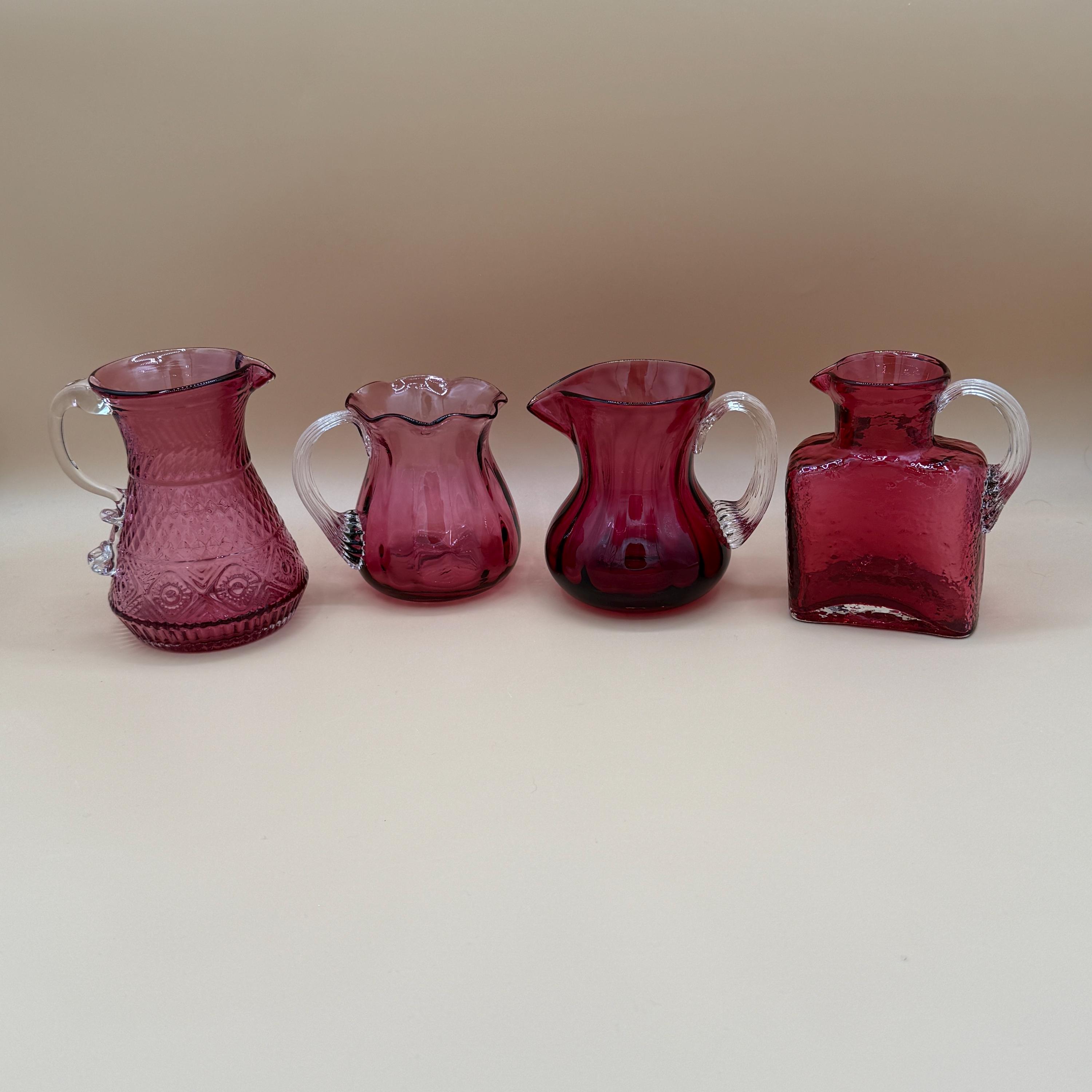 8 Coupes En Verre Taillé Canneberge - Rouge Transparent - Vers 1900 - France