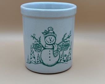 Vintage Roseville Ohio RRP Ceramiczna kamionka 1 qt High Green Snowman Design