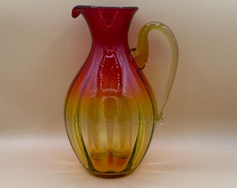 Vintage Blenko-glas mandarijn 645 optische kan MCM Joel Meyers Design 10"