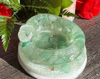 Green Aventurine Citrine Snake Holder for tealights, jewelry, etc.