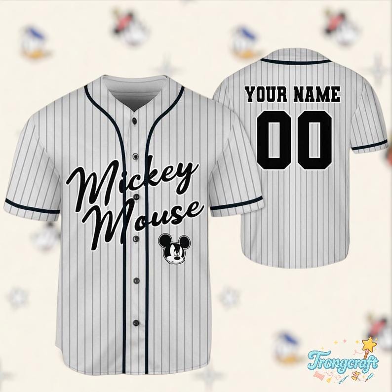Discover Custom Mickey Mouse Striped Baseball Jersey, Personalized Name Number Shirt, Family Matching Disney Outfit, Kid Youth Adult Birthday Gift