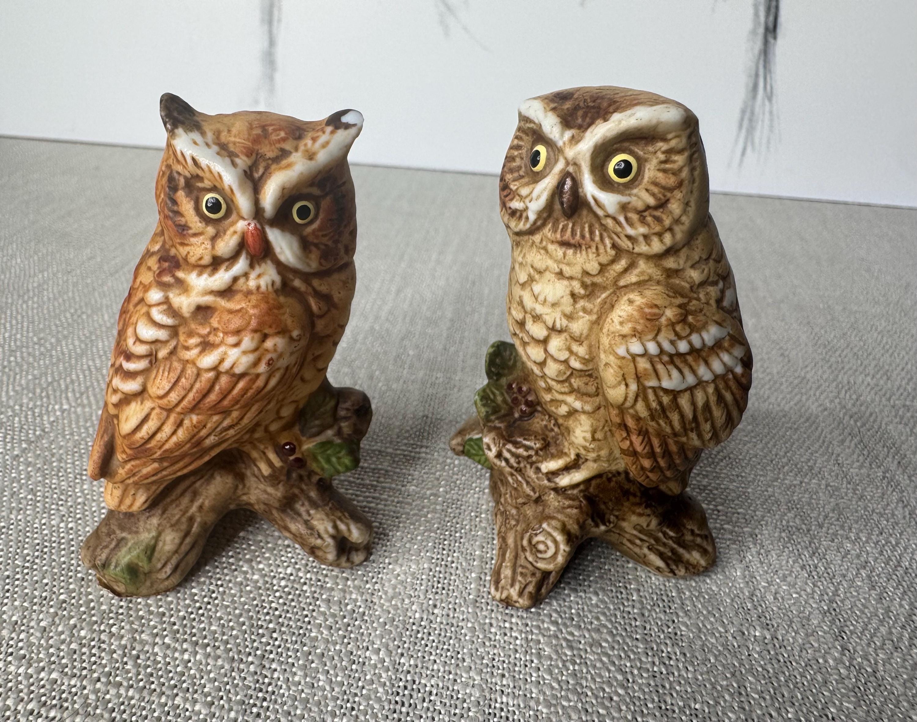 Vintage Napcoware Owl Figurines Set of 2, Taiwan Ceramic Owls, Mid Century Decor