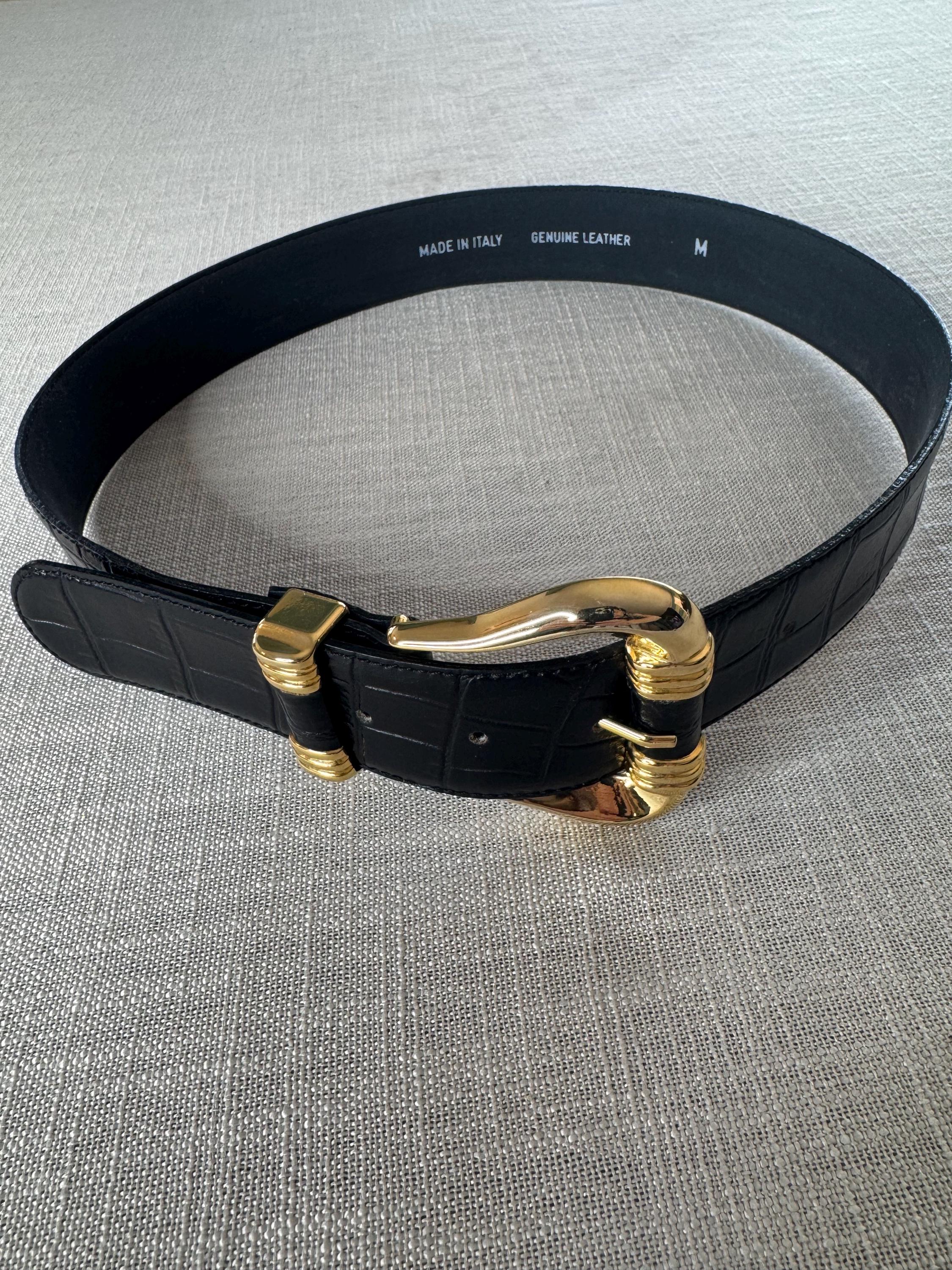 Vintage 90s statement belt golden chain black faux leather fits 34-40” M/L Golden Chain Belt - Etsy main image 4
