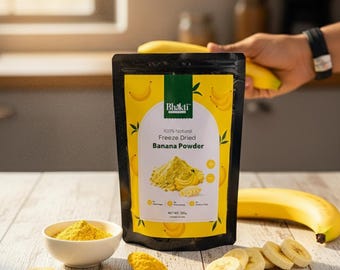 Polvo de plátano liofilizado Bhakti Natural / 100 % fruta real / Alimento para bebés, repostería, batidos / Edulcorante natural / Sin azúcar / 150 g