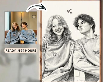 Esboço personalizado a lápis a partir de foto, desenho realista de retrato a grafite, foto de família personalizada desenhada à mão, presente de homenagem, presente de Dia dos Namorados