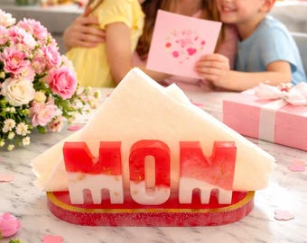 Handmade Pink Agate Style Resin Napkin Holder, Mother's day gift, Mom Table Decor