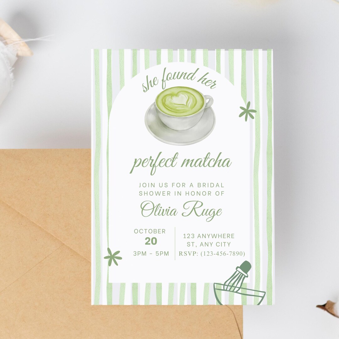Matcha Bridal Shower Invitation Matcha Cafe Sage Green Invite Bride to ...