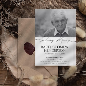 Funeral Program Template, Memorial Card Template, Editable Obituary Program, Celebration of Life Printable, Photo Funeral Invite