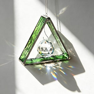 Stained Glass Ornaments, Painted Glass Makers, Handmade Triangular Glass Pendants, Garden Suncatchers, Gifts For Her, Window Hangings