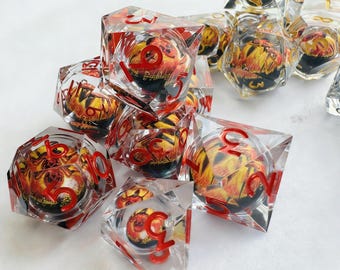 Yellow Demon's Eye DND D20 Dice, Resin Sharp Edge Dice Set, DND Dice Set for Dungeons and Dragons, Red & Black Polyhedral Dice Set