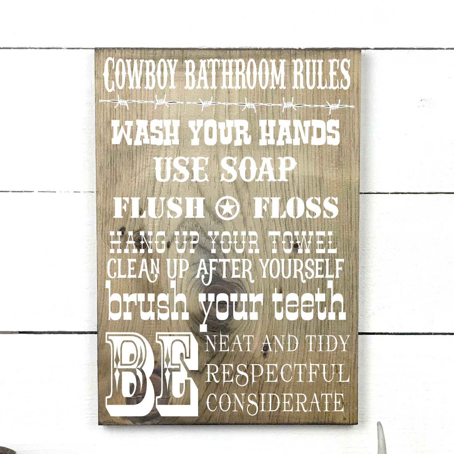 Wood sign cowboy bathroom rules boys bathroom horse lover | Etsy