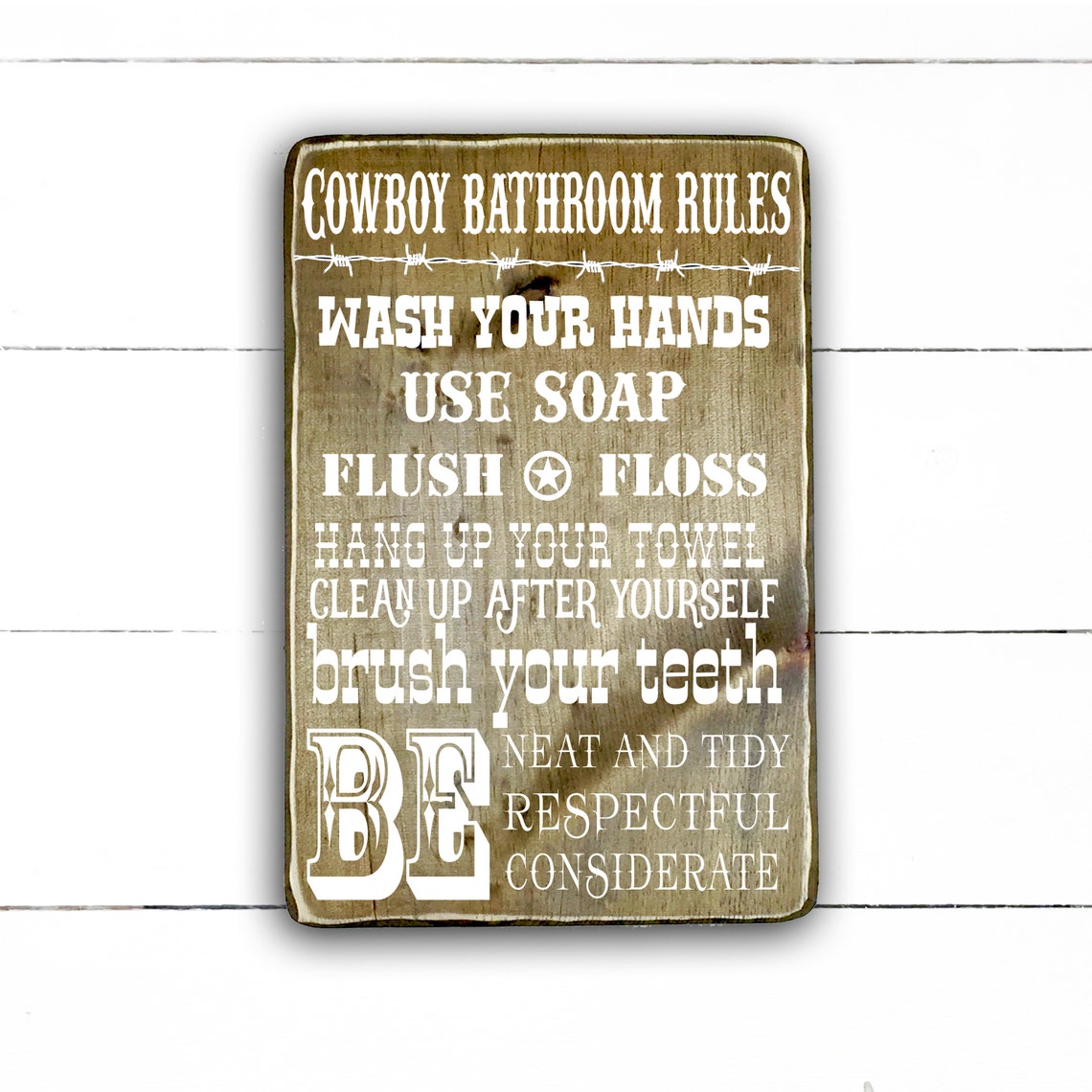 Wood sign cowboy bathroom rules boys bathroom horse lover | Etsy