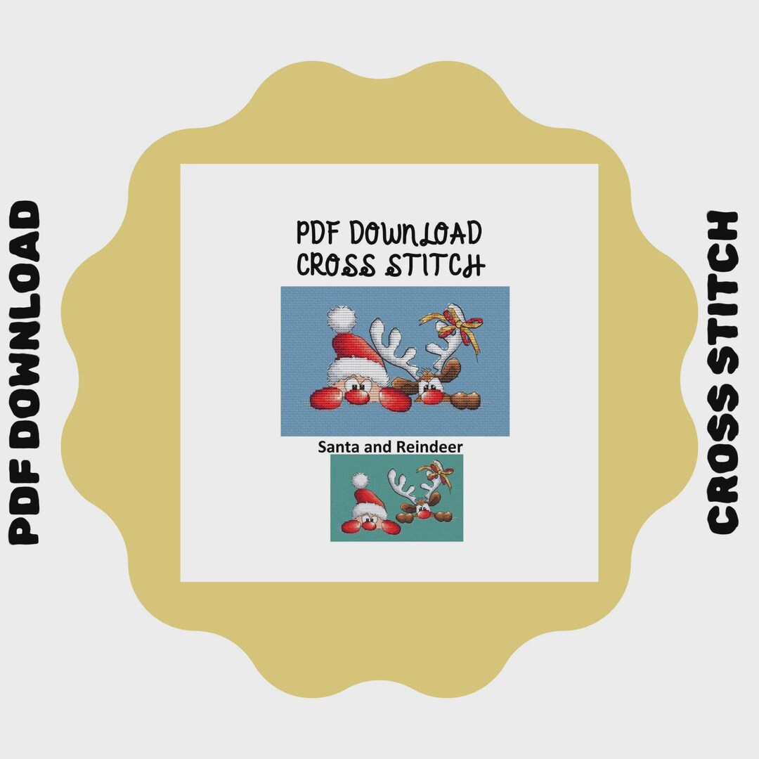 Santa and Reindeer Cross Stitch Pattern Cartoon Christmas Holiday ...